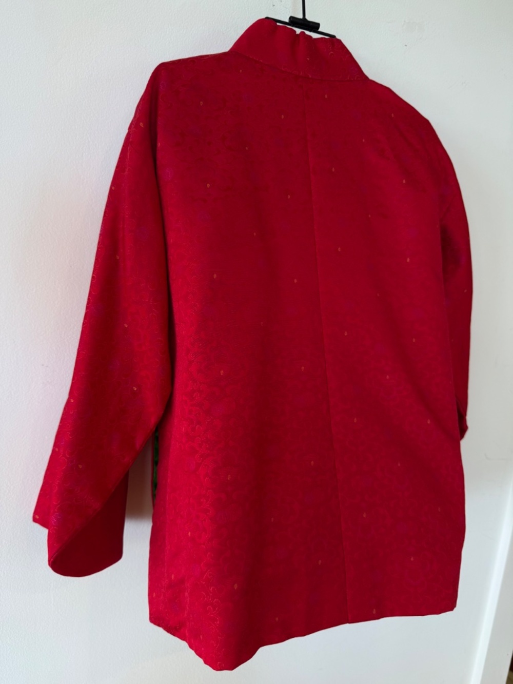 Red Silk Jacket Bright Green Lining - Picture 9 of 11